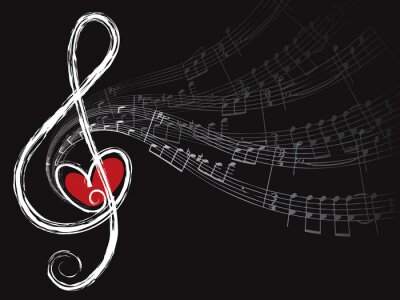 Sticker Musik Herz in einem Notenschlüssel Grafik