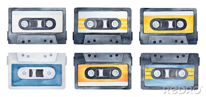 Sticker Musik Symbole der 70er Jahre Kompaktkassetten