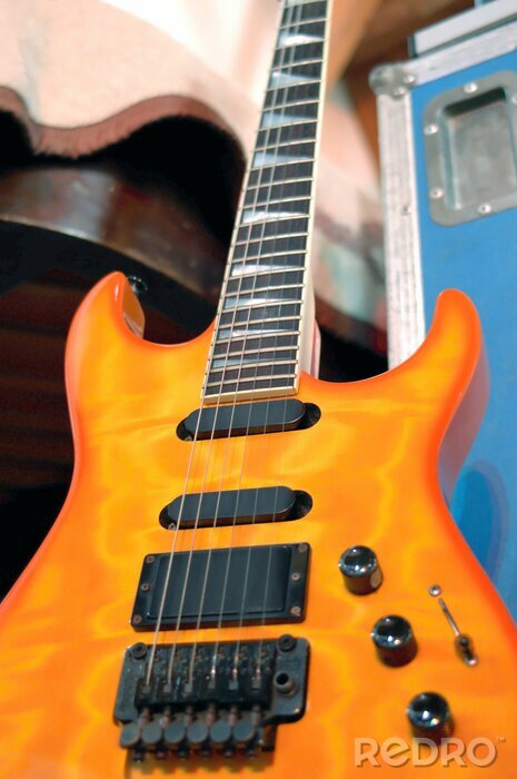 Sticker Musik und orangefarbene Gitarre