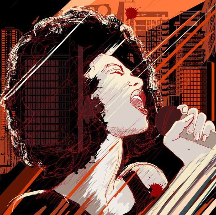 Sticker Musikalische Illustration mit Sängerin