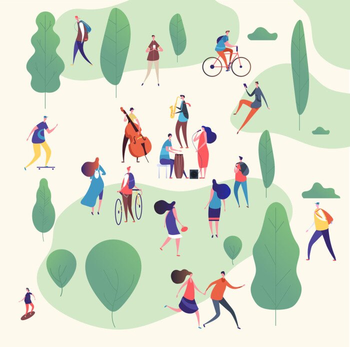 Sticker Musikband spielt im Park Grafik