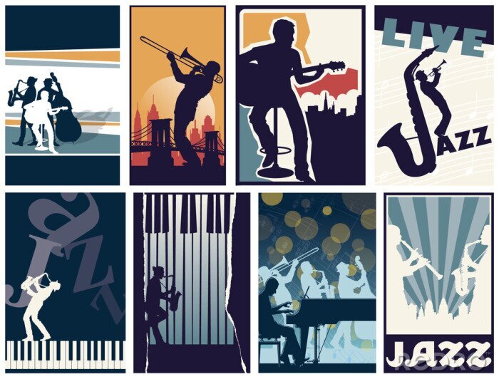 Sticker Musikbands spielen Jazz verschiedene Aufnahmen