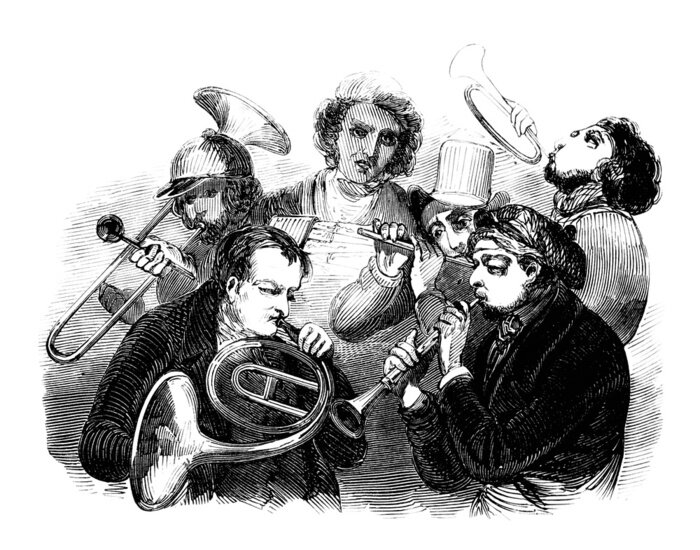 Sticker Musiker spielen Instrumente Retro-Grafik