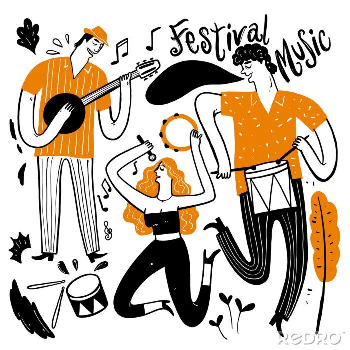 Sticker Musikfestival mit einer dreiköpfigen Band Grafik