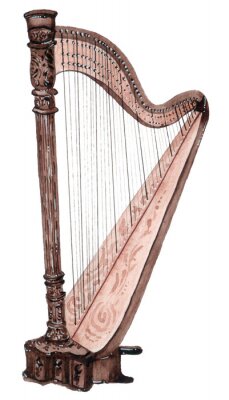 Sticker Musikinstrumente Harfe mit Aquarellfarben gemalt