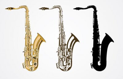 Sticker Musikinstrumente und drei Saxophone bunte Grafik