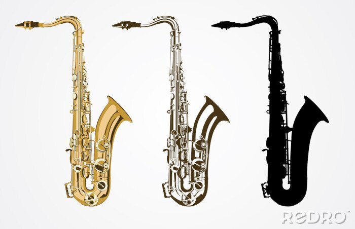 Sticker Musikinstrumente und drei Saxophone bunte Grafik