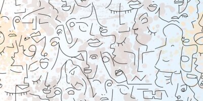 Sticker Muster mit abstrakten Gesichtern Line Art