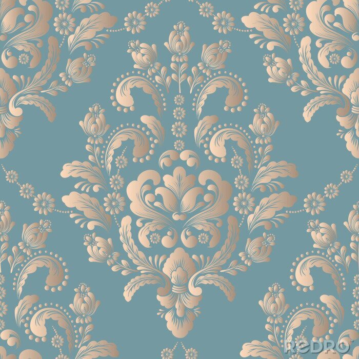 Sticker Muster mit beigefarbenem Ornament auf türkisfarbenem Hintergrund