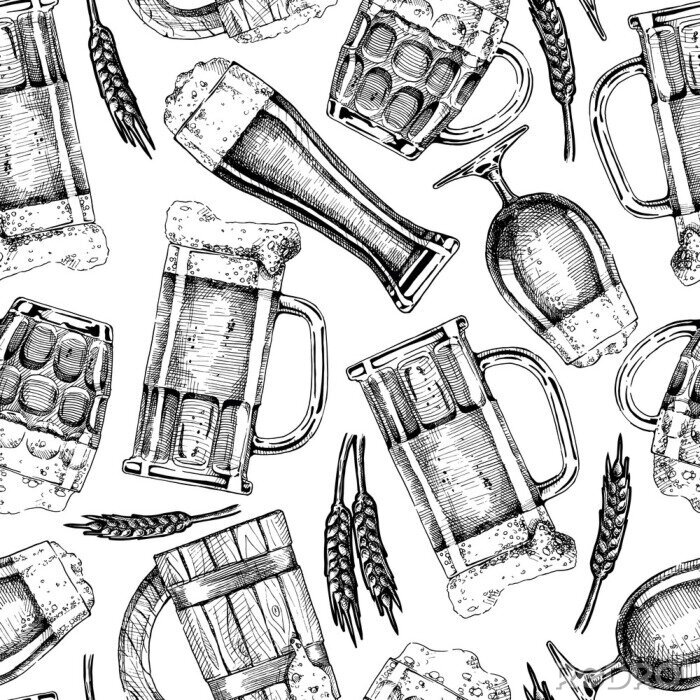 Sticker Muster mit Biergläsern und Tassen