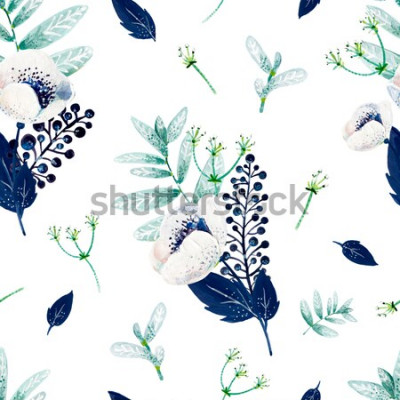Sticker Muster mit Blumen in Blau und Grün