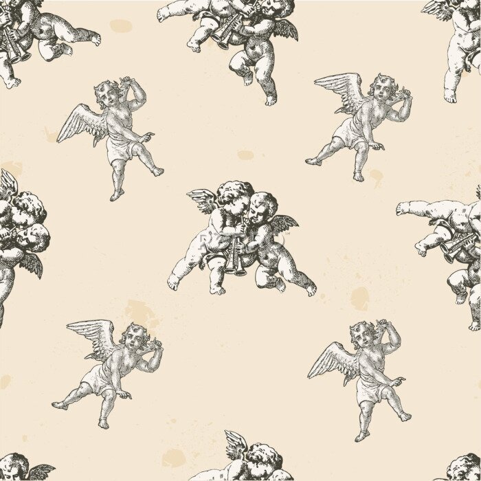 Sticker Muster mit Engeln im Vintage-Stil