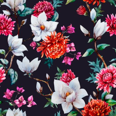 Sticker Muster mit Magnolie und Chrysanthemen