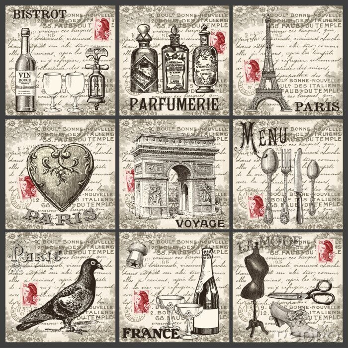 Sticker Muster mit Paris-Motiv