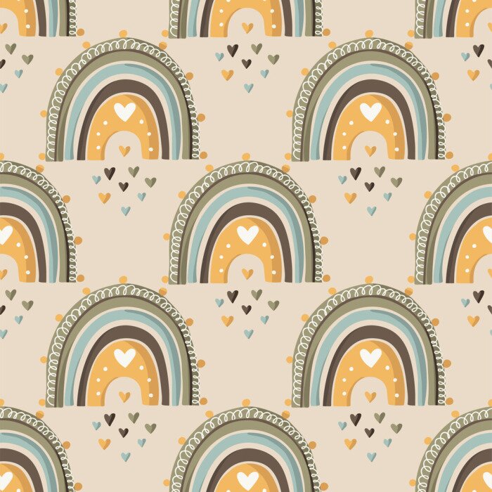 Sticker Muster mit Regenbögen im skandinavischen Stil