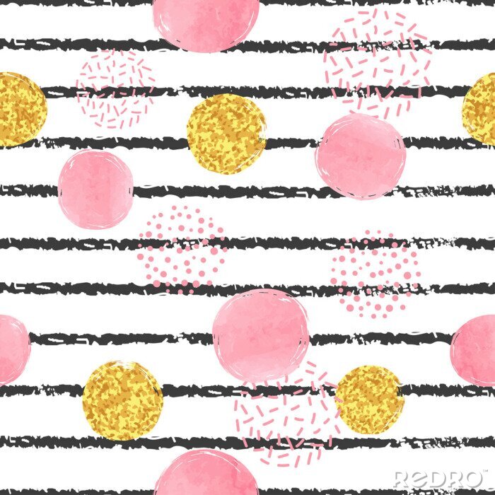 Sticker Muster mit rosa Punkten und schwarzen Streifen