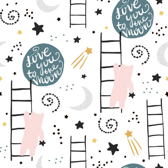 Sticker Muster mit Teddybären Sternen und Mond
