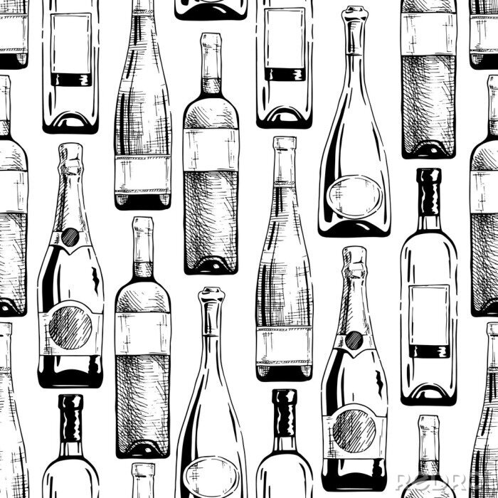 Sticker Muster mit Wein und Champagnerflaschen