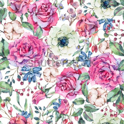 Sticker Muster mit weißen und rosa Rosen