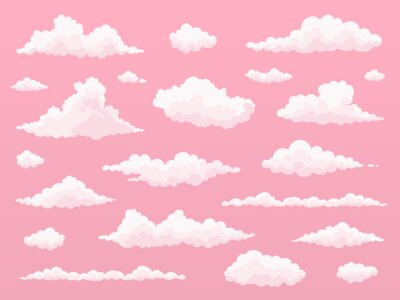 Sticker Muster mit Wolken auf rosa Hintergrund