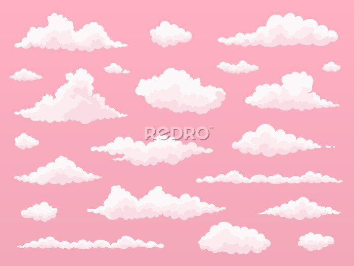 Sticker Muster mit Wolken auf rosa Hintergrund