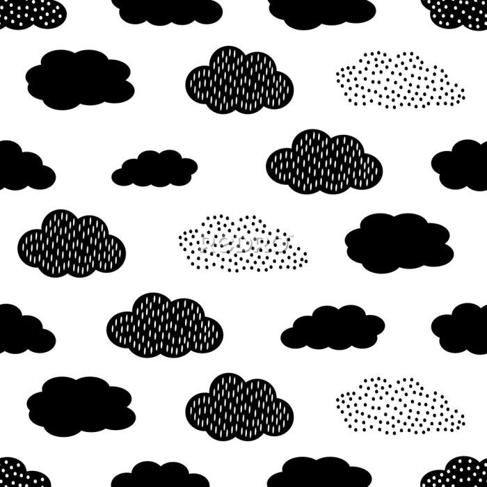 Sticker Muster schwarz-weiß mit Wolken