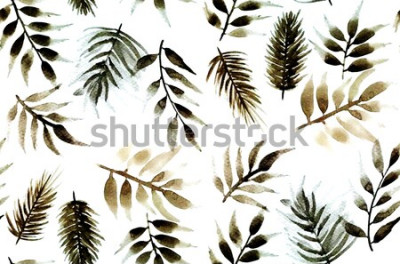 Sticker Nahtlose endlose Handmalerei-Aquarell-tropisches Blatt verlässt Muster lokalisierter Hintergrund