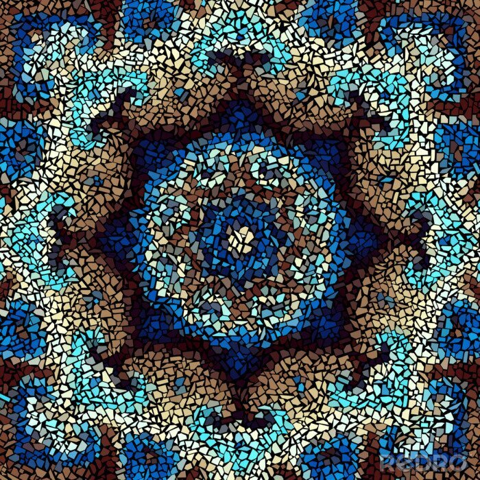 Sticker Nahtlose Hintergrundmuster. Unregelmäßiges dekoratives geometrisches Mosaikkunstfliesenmuster von den unebenen defekten Stücken.
