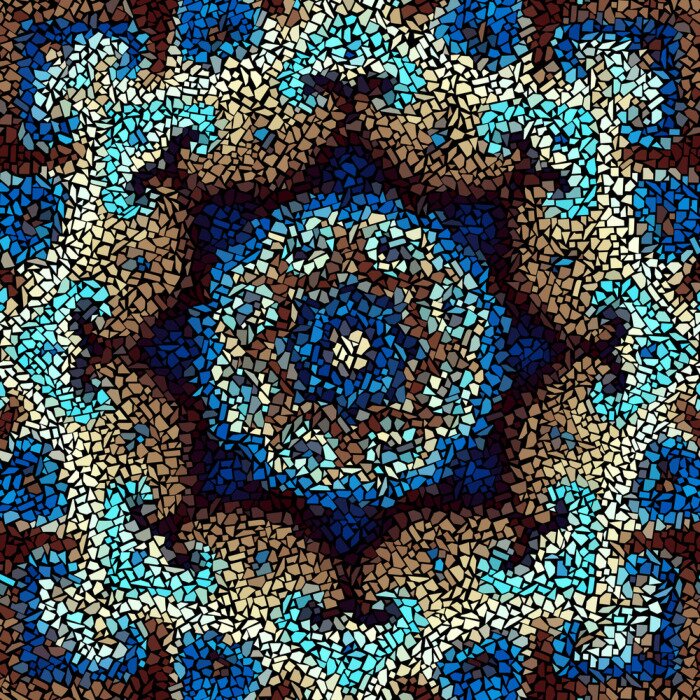 Sticker Nahtlose Hintergrundmuster. Unregelmäßiges dekoratives geometrisches Mosaikkunstfliesenmuster von den unebenen defekten Stücken.