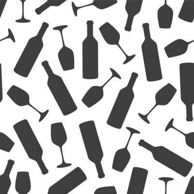 Tapete Nahtlose Muster - Glas Wein und Flasche