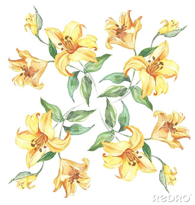 Sticker Nahtlose Muster mit Blumen Lilie Aquarell