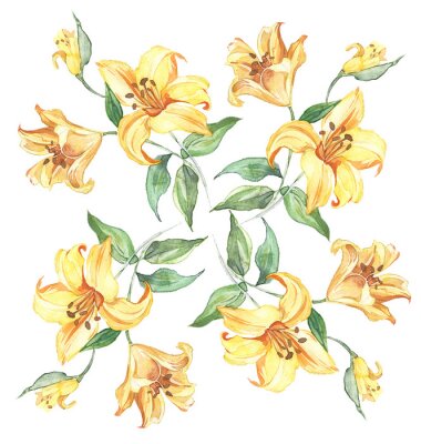 Sticker Nahtlose Muster mit Blumen Lilie Aquarell