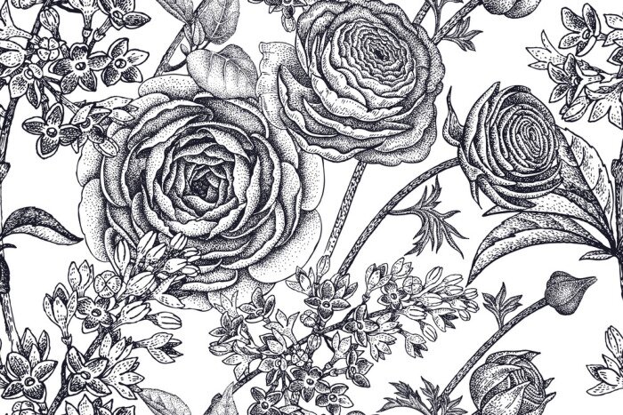 Sticker Nahtlose Muster mit Frühlingsblumen.