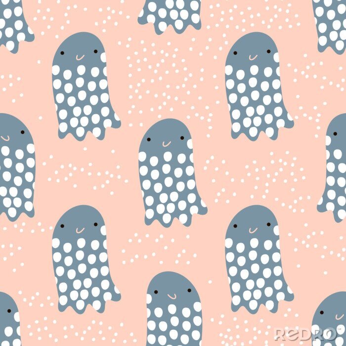 Sticker Nahtlose Muster mit Meer Tier Gelee Fisch, Fisch. Undersea Kindliche Textur für Stoff, Textil. Vektor Hintergrund