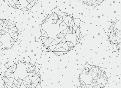 Sticker Nahtlose Muster mit Raum, polygonale Planeten. Vektor-Illustration