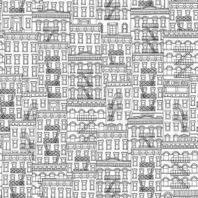 Nahtlose Muster von New Yorker Stil Häuser mit Feuerleiter Treppen