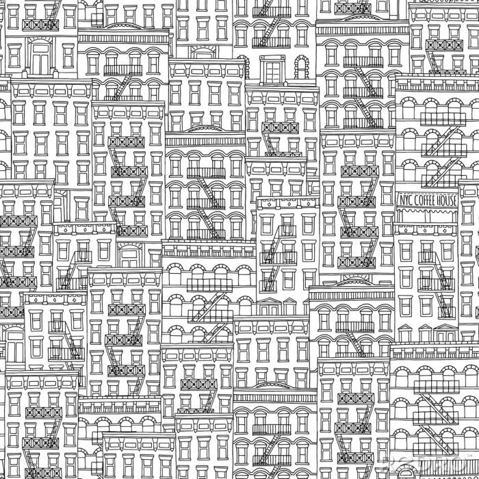 Sticker Nahtlose Muster von New Yorker Stil Häuser mit Feuerleiter Treppen