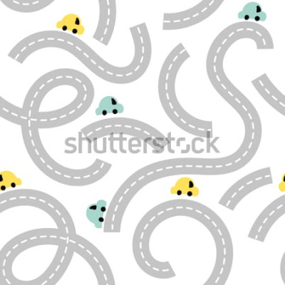 Sticker Nahtlose Musterstraße mit Babyautos für Druck, Textil, Tapete. Kinderhintergrund mit Straßenautos