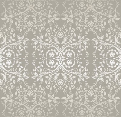 Sticker Nahtlose silberner Spitze Blumen und Blätter Tapete