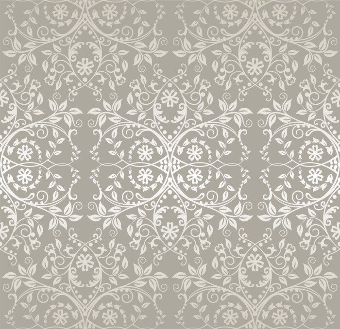 Sticker Nahtlose silberner Spitze Blumen und Blätter Tapete