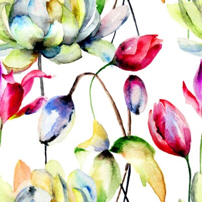 Sticker Nahtlose Tapete mit Sommerblumen