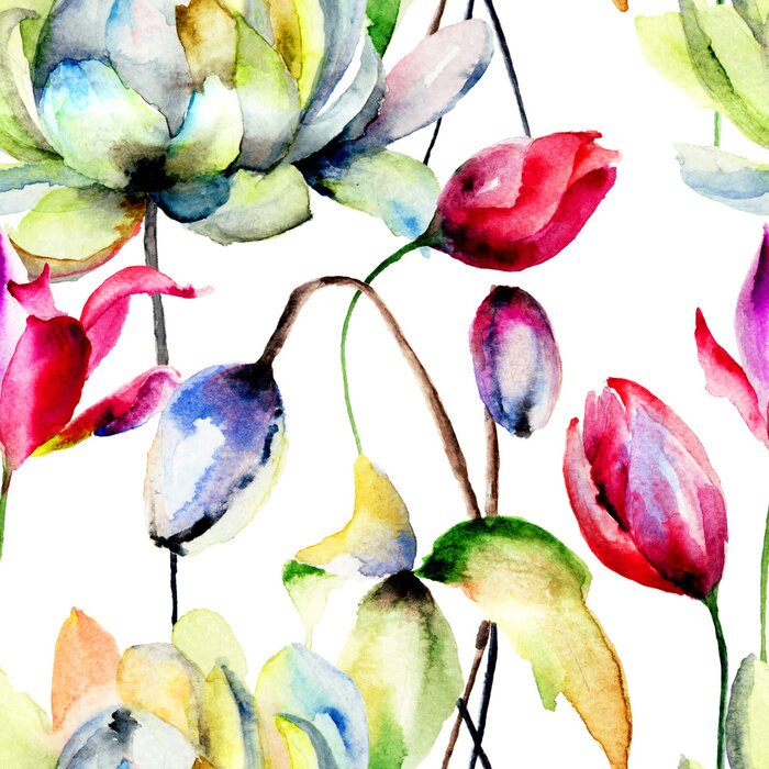 Sticker Nahtlose Tapete mit Sommerblumen