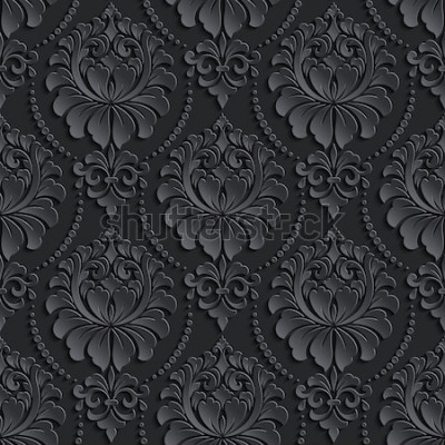 Sticker Nahtloser Musterhintergrund des dunklen Damastes des Vektors. Elegante Luxusbeschaffenheit für Tapeten, Hintergründe und Seitenfülle. 3D-Elemente mit Schatten und Lichtern. Papierschnitt.