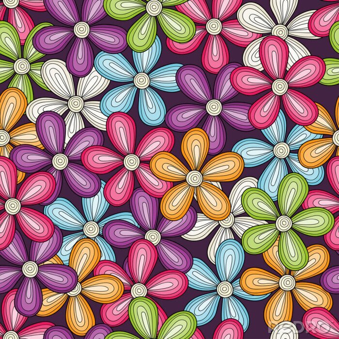 Sticker Nahtloses buntes Blumenmuster. Vektorheller Blumenhintergrund.