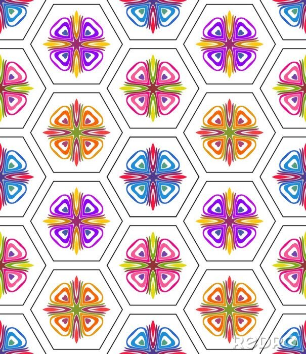 Sticker nahtloses farbiges dekoratives geometrisches Muster mit sechseckigem Gitter