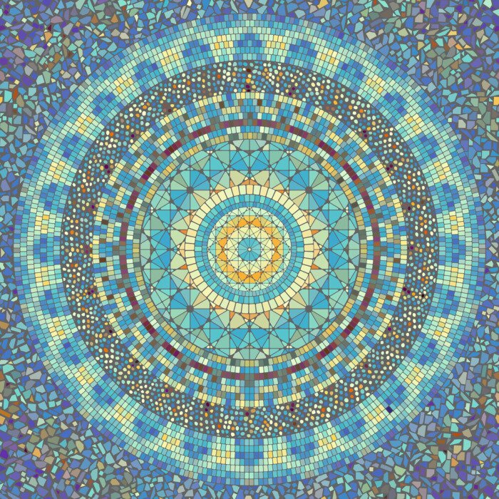 Sticker Nahtloses Hintergrundmuster.  Rundes Mosaikkunstmuster verschiedener Fliesentexturen.