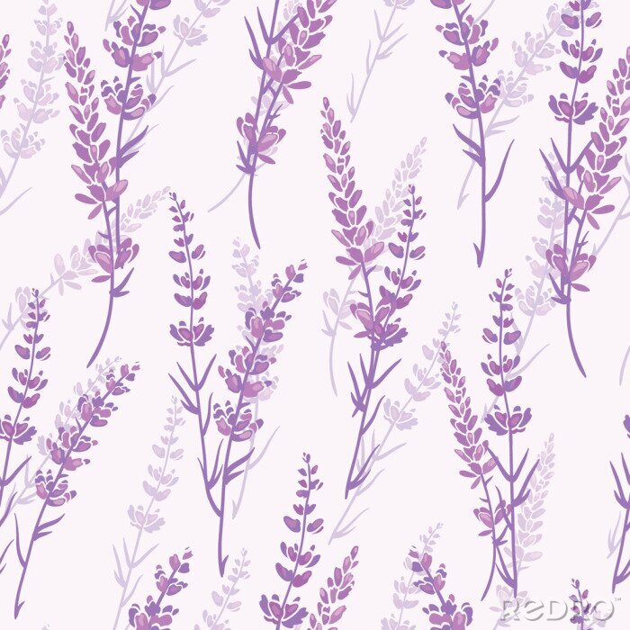 Sticker Nahtloses Muster des purpurroten Vektors des Lavendels. Retro- Hintergrund des schönen violetten Lavendels. Elegantes Gewebe auf hellem Hintergrund Oberflächenmusterdesign.