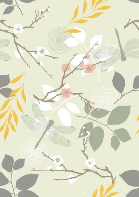 Sticker Nahtloses Muster mit Blumen und Blättern