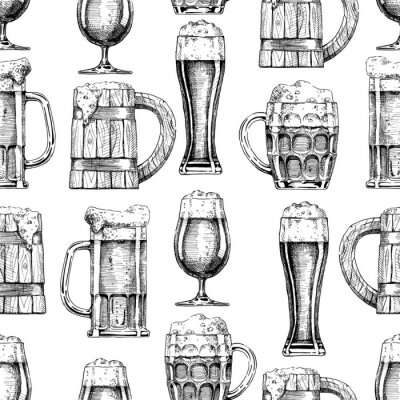 Nahtloses Muster mit verschiedenen Biergläsern und Tassen