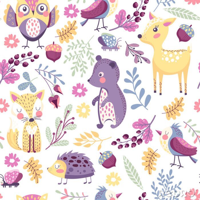 Sticker Nahtloses Muster mit Waldtieren